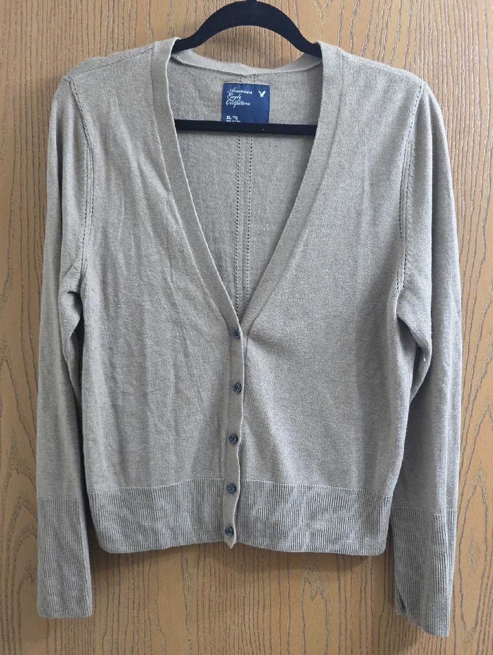 American Eagle Outfitters Light Taupe Button-Front V-Neck Cardigan